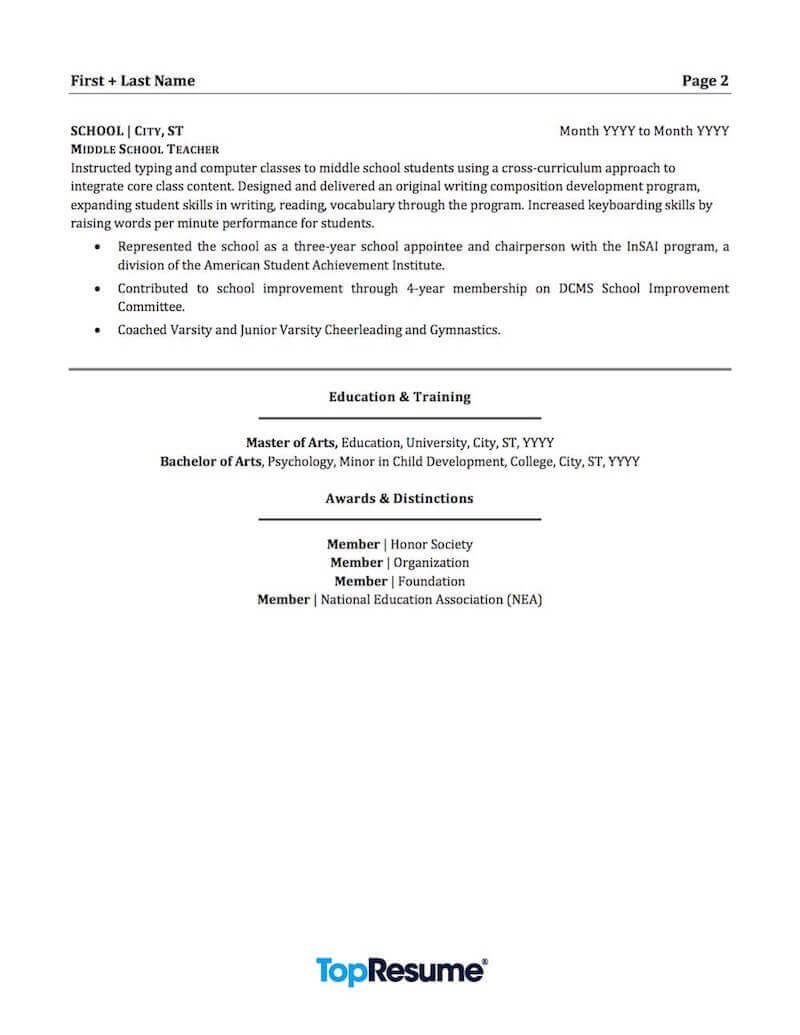 Teacher Resume Examples