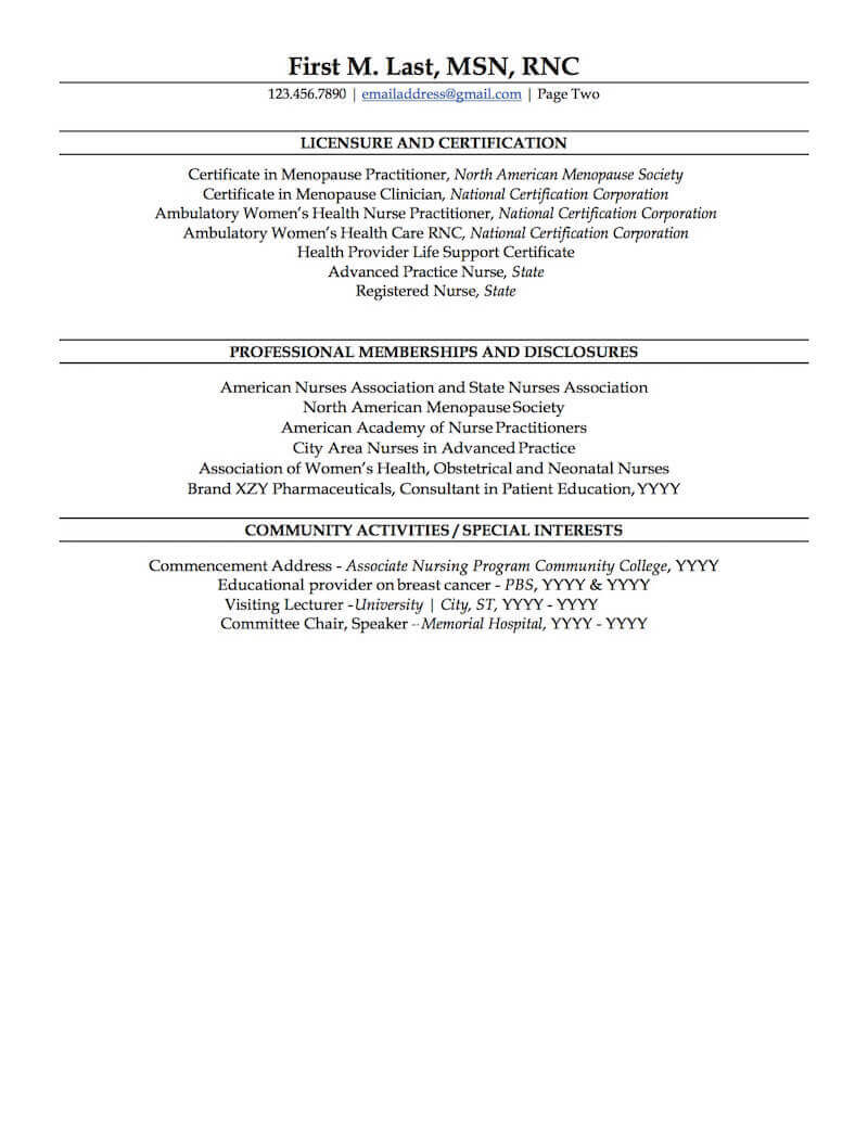Sample Nurse Practitioner Resume