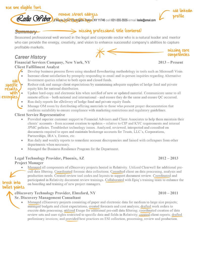 Leslie's resume before TopResume